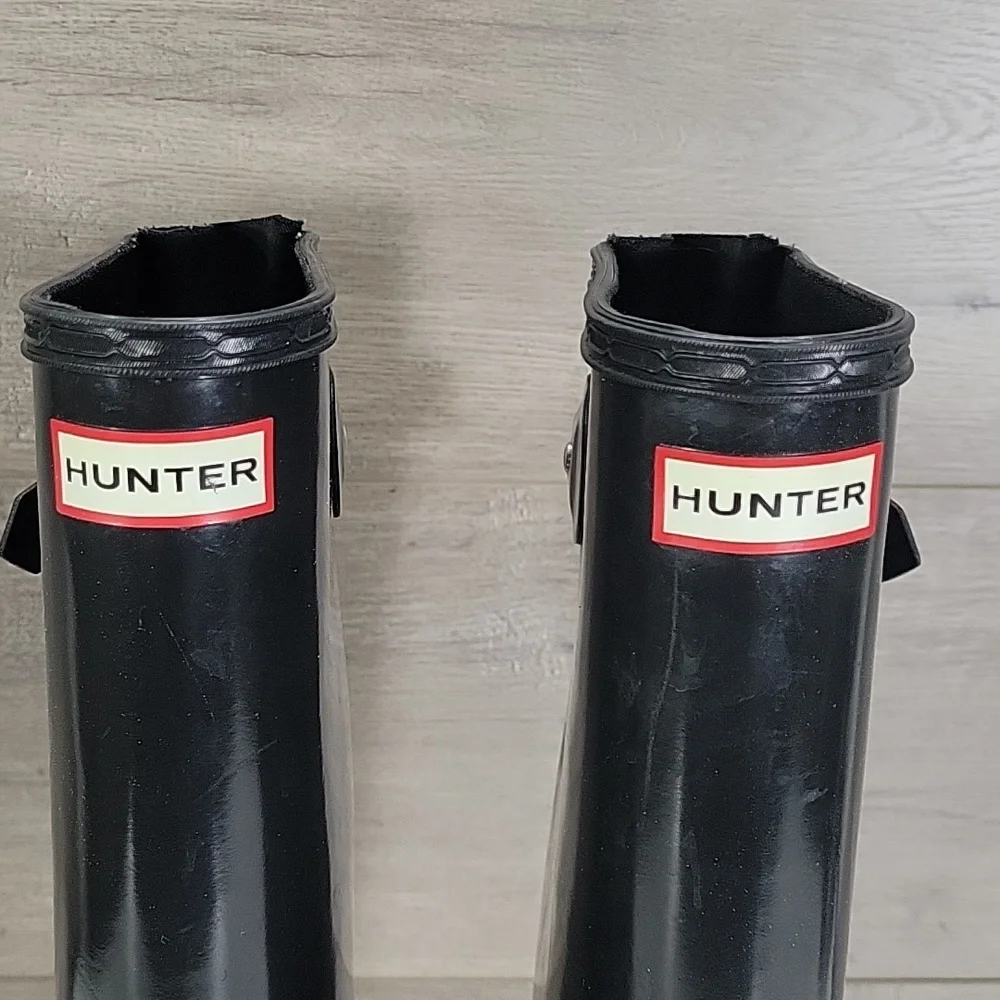 Hunter Tall Gloss Black Rain Boots Sz 7/8